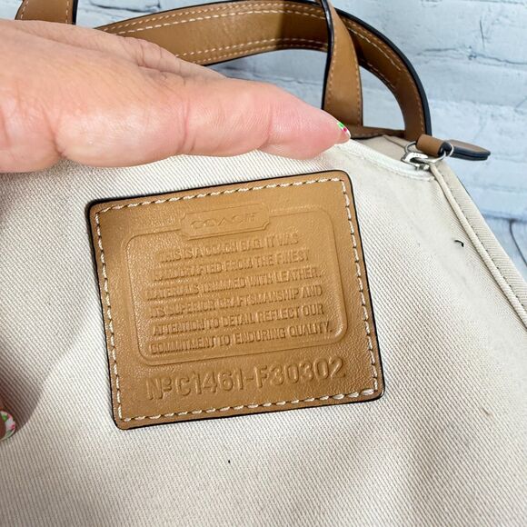 Coach Stripe Canvas Leather Trim Tote Bag Satchel Shoulder Bag Large Academia - Picture 8 of 16